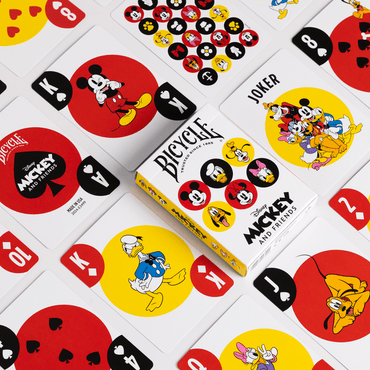 Individuell gestaltete Bildkarten mit Mickey, Minnie, Donald, Daisy, Goofy und Pluto im Bicycle Disney Mickey & Friends Kartendeck