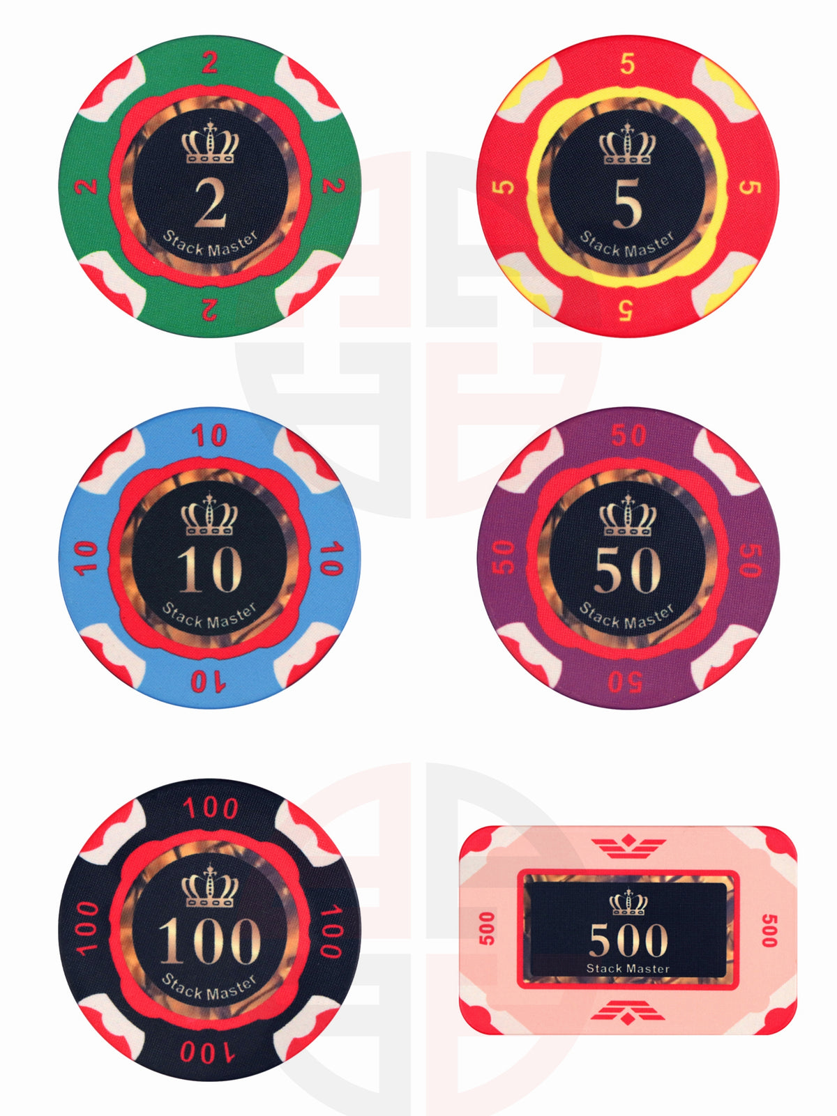 Detailansicht des Stack-Master-Kronen-Designs auf einem Pokerchip