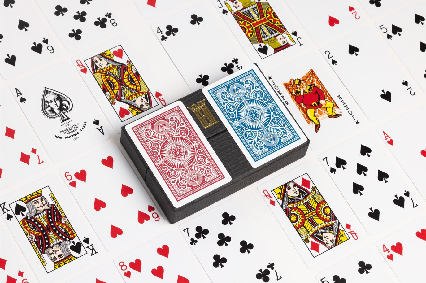 KEM Spielkarten Rot & Blau | Premium Pokerkarten aus Celluloseacetat