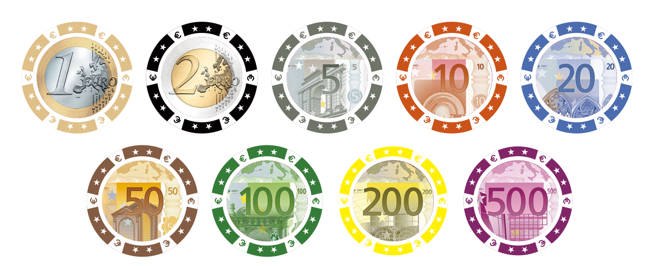 Keramik-Pokerchips in Euro-Optik – Rolle mit 25 Chips