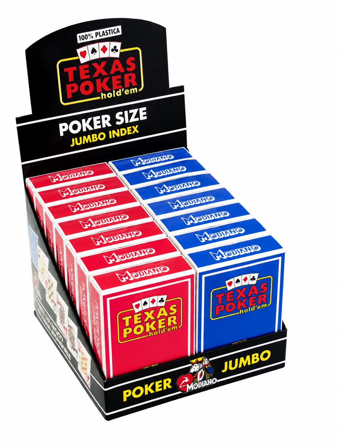 Modiano Jumbo Pokerkarten Display mit 14 Kunststoff-Decks in Rot und Blau