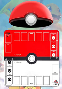 Nahaufnahme des rot-weiß-schwarzen, Pokéball-inspirierten Designs der Pokémon Spielmatte für Trading Card Game