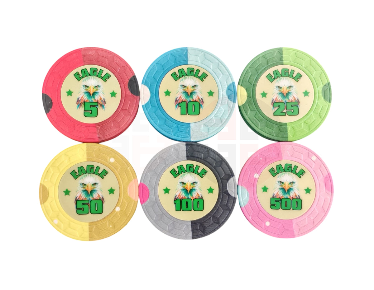 500 Hybrid-Keramik-Pokerchips mit verschiedenen Chipwerten